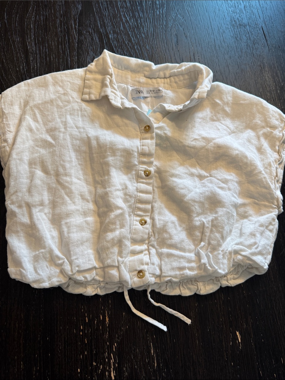 Zara White Button-Front Drawstring Crop Shirt